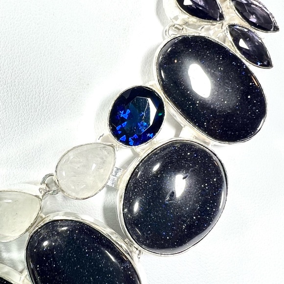 Blue Sunstone Moonstone Lapis 925 Large Necklace & Bracelet - Picture 8 of 9